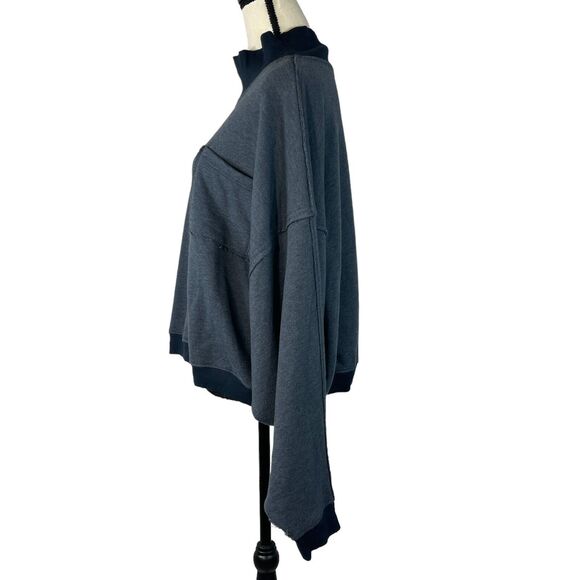 Free People Large Rae Pullover Sweatshirt Mock Neck Stretch Dolman Sleeves Blue - Picture 6 of 9